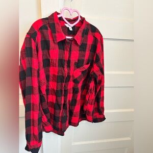 Red and Black Plaid Button-Up Flannel Checkered Shirt 100% Cotton PTP 22 XL